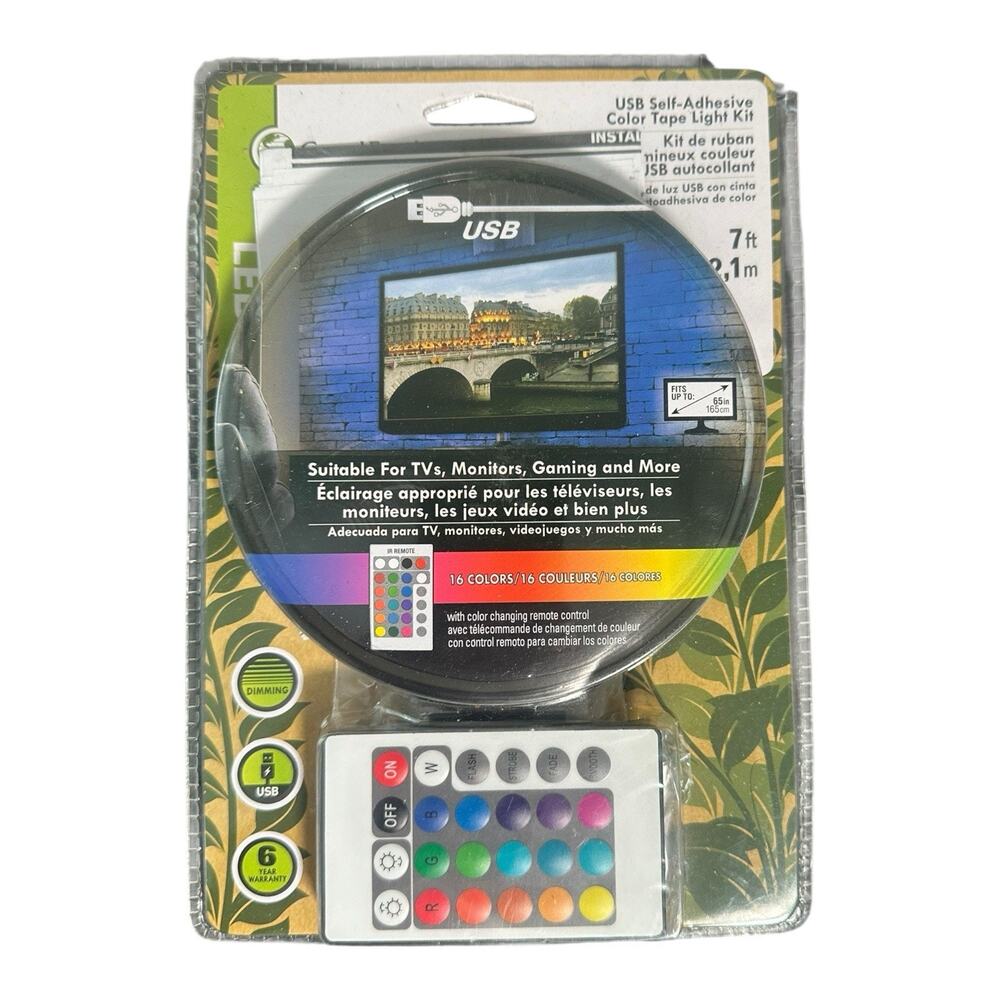 New Good Earth 7ft LED USB Self-Adhesive Color Tape Light Kit